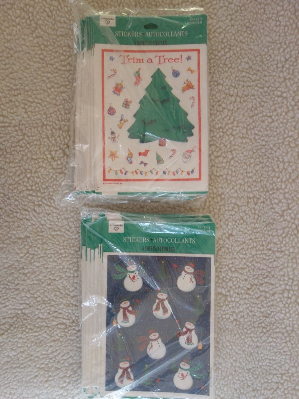 New 16 Pkgs Vntg AMBASSADOR / HALLMARK U.S.A. Holiday / Snowmen Stickers